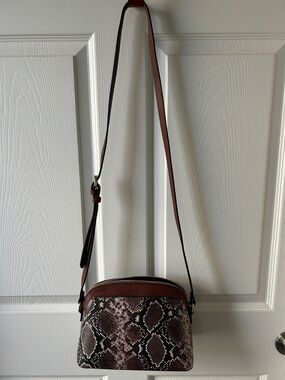 Brown Snake-Print Crossbody Bag - Unbranded